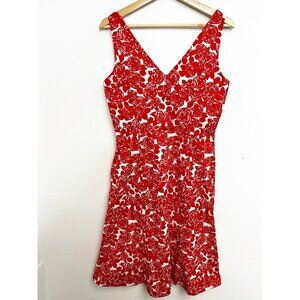 BODEN Red Rose Floral Dress Sz 12r (UK) = 8 (US) V-Neck Sleeveless Lined Cotton